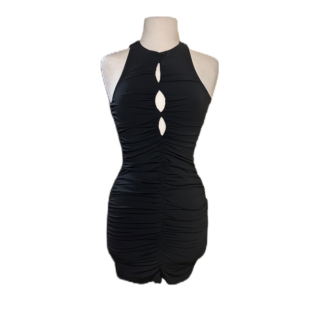 NWT Abercrombie and Fitch Ruched Keyhole Neck Mini Dress size S Black Cocktail